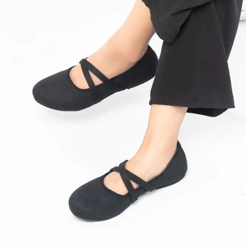 NOOREA Sepatu Wanita Lilianne Black Flatshoes Wanita Sepatu Balet Sepatu Casual Wanita Suede