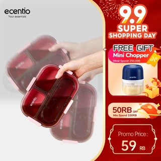 ecentio lunch box 2.0 anti tumpah 1100ml 3 gird anti tumpah BPA tidak campur Bau wanita muda kantor Free free sendok kotak saus