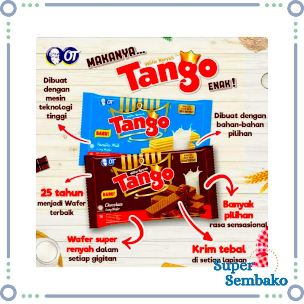 Jual SNACK WAFER TANGO RASA VANILLA CHOCOLATE COKLAT SUSU RENYAH 16g ...