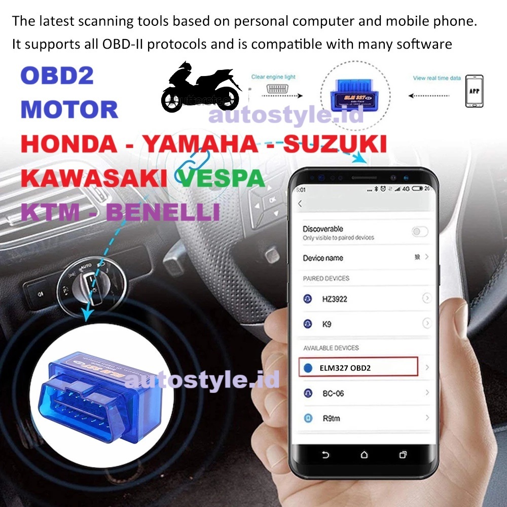 Jual Soket Adapter OBD2 3-in-1 untuk Riset Motor Injeksi Yamaha Honda ...