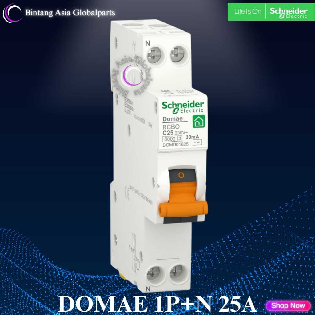 Jual RCBO 1P+N 25a 30mA DOMD01625 Original / RCBO Slim Domae 1 Phase 25 ...