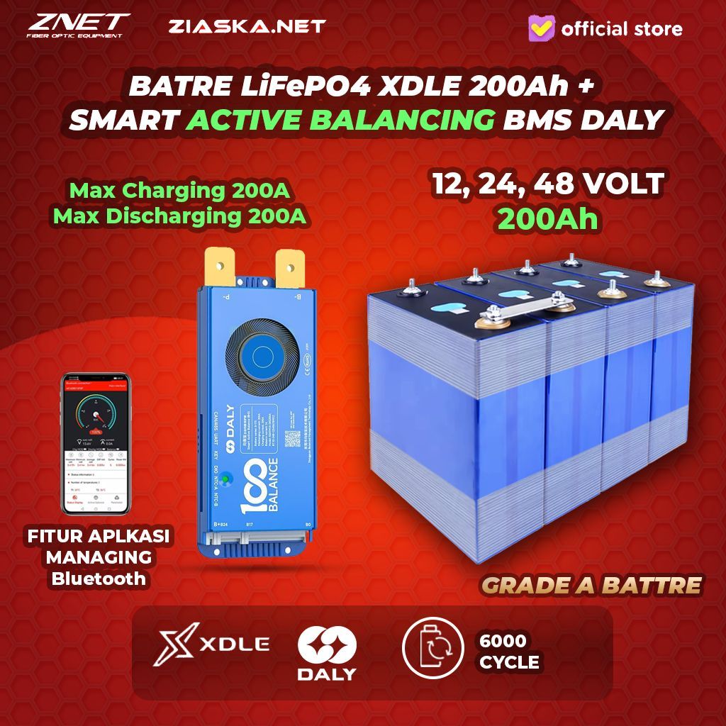 Jual [KHUSUS KARGO] Lifepo4 200Ah XDLE 12V 24V 48V dengan DALY BMS ...