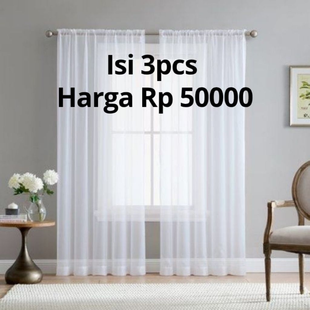 { Paket 3pcs } Gorden vitrase jendela putih polos plisket dan serut terbaru