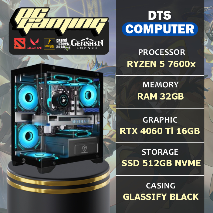 Jual Pc Gaming | Ryzen 5 7600X | RTX 4060 Ti 16GB | 32GB RAM | 512GB ...