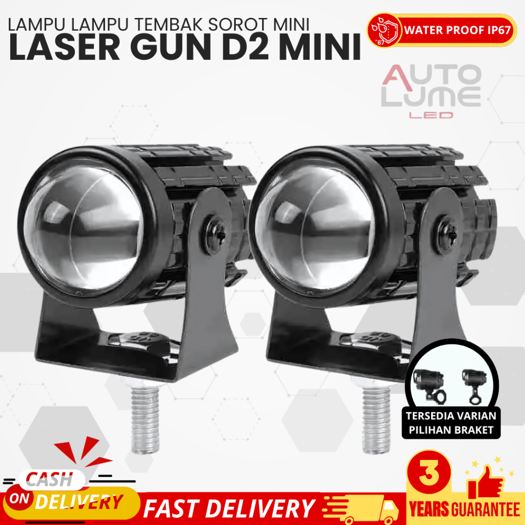 Autolume Lampu Laser LED 2 Warna Mini D2 – Foglamp Tembak Sorot Super Terang – Putih/Kuning Dual Color – IP67 Tahan Air – Cocok untuk Mobil/Motor Off-Road