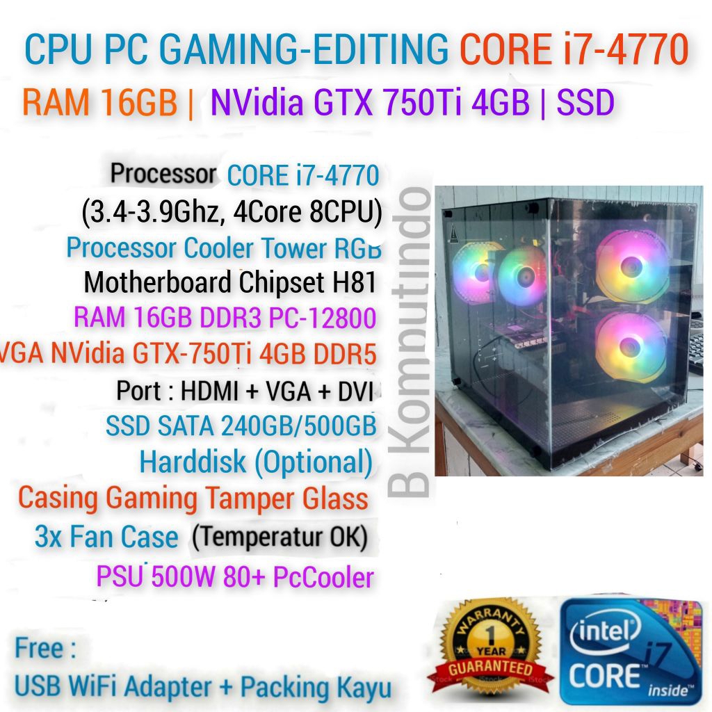 Jual CPU PC GAMING EDITING CORE i7 | XEON RAM 16GB | SSD | VGA 4GB DDR5 ...