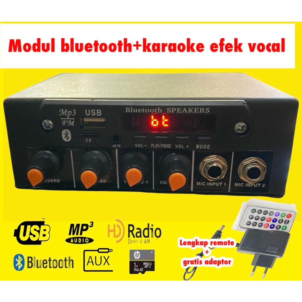 Jual modul bluetooth+karaoke 2 mic siap pakai komplit remot&adaptor ...