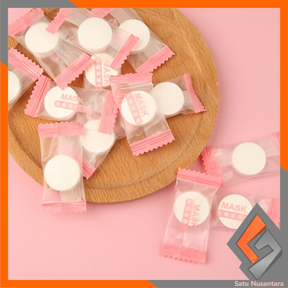 EC Eceran SN-K142 Tissue Masker Wajah Bulat Mini Travel Sekali Pakai / Towel Portable Tisu Bentuk Permen / Travelling Compressed Paper Mask Sheet Import