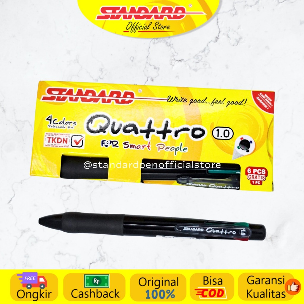 Standard - Pulpen Quattro 1.0 - Oil Gel  4 IN 1  /Set ( Alat Tulis / Pen / Ballpoint / Pena ) (6)