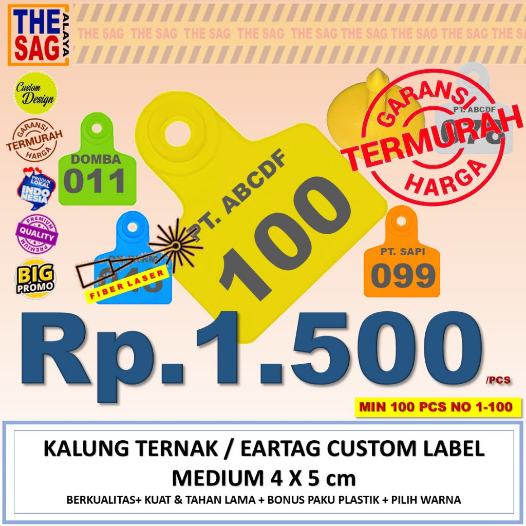 Jual EARTAG 4X5cm NO 1-100 + INISIAL (HARGA PER PCS PEMBELIAN MINIMAL ...