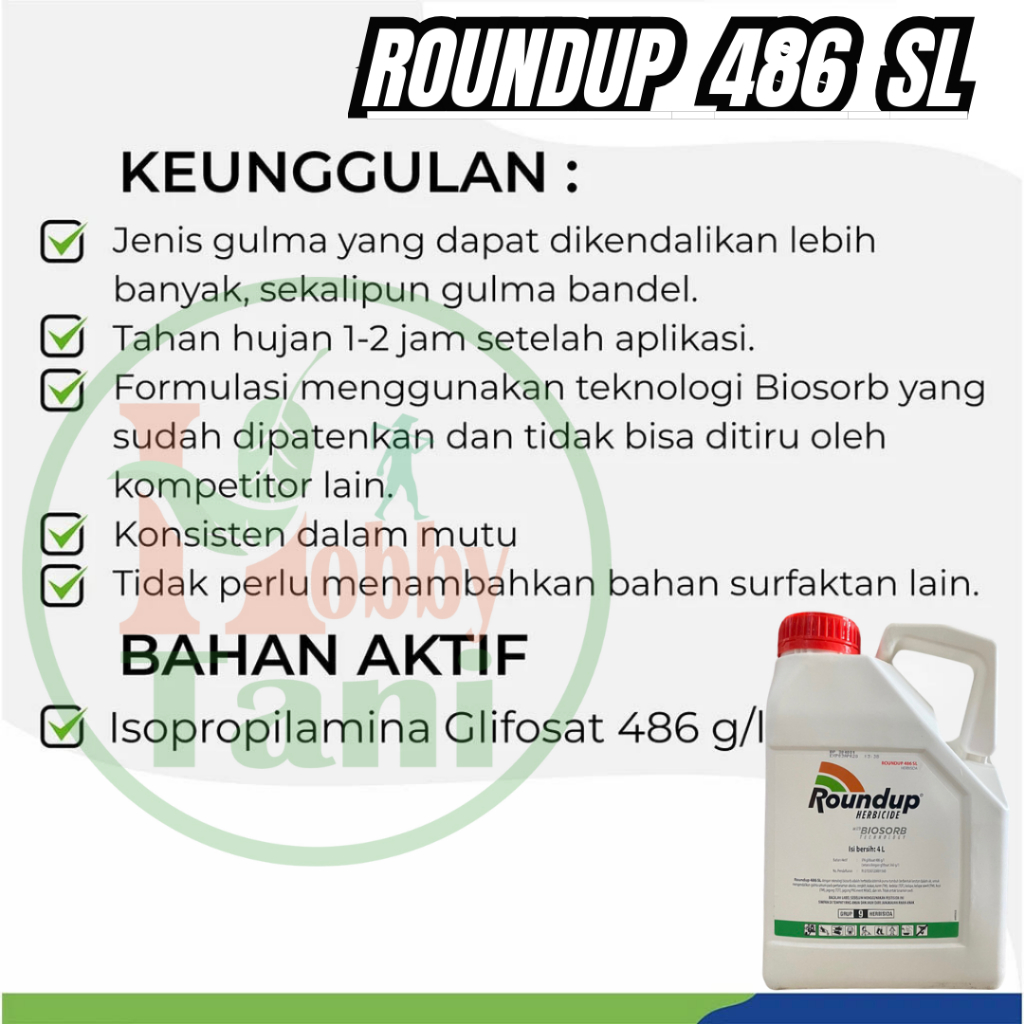 Jual HERBISIDA ROUNDUP 486 SL 4 LITER BIOSORB TECHNOLOGY/RACUN ROUND UP ...