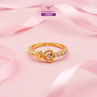 Yaxiya Cincin Wanita Simpel Love/Heart/Hati Permata Zircon Perhiasan Lapis Emas 18K 406