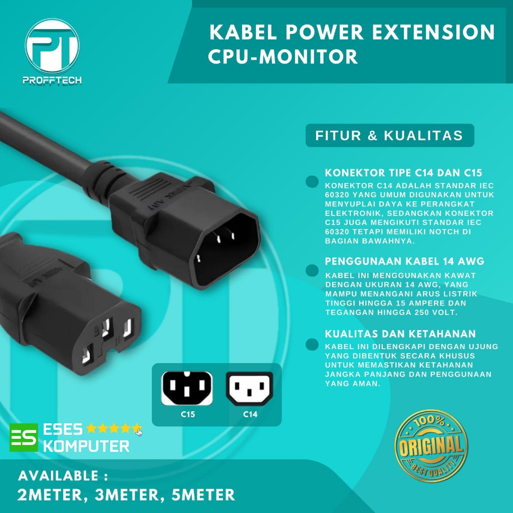 Jual Kabel Power CPU MONITOR Profftech C14 - C15 | 1.5MM x 3 Full ...