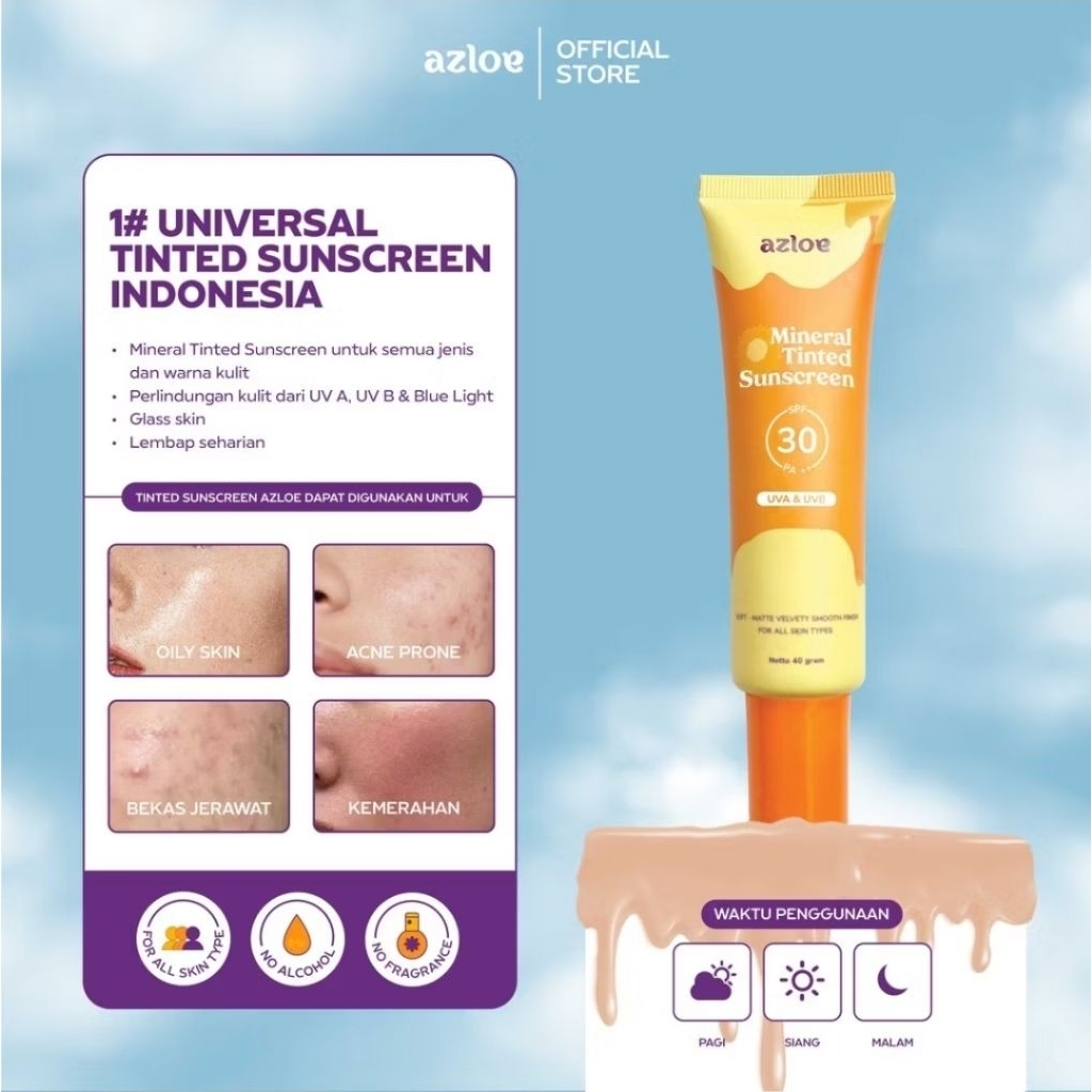 Jual AZLOE TINTED SUNSCREEN HYBRID KULIT BERMINYAK BERJERAWAT [NEW ...
