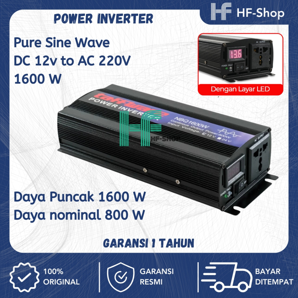 Jual Power Inverter Mobil 1600W Pure Sine Wave – Konverter Listrik DC ...
