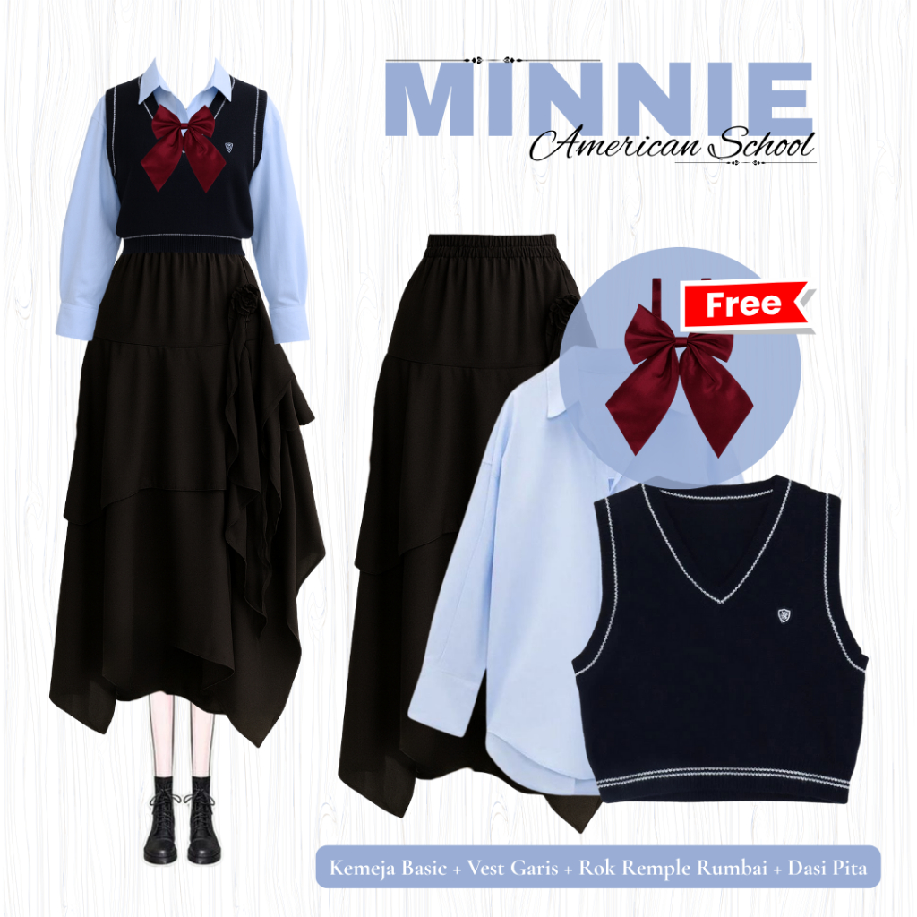 Jual [Hijab Frendly] American School | Setelan Kemeja Basic + Vest ...