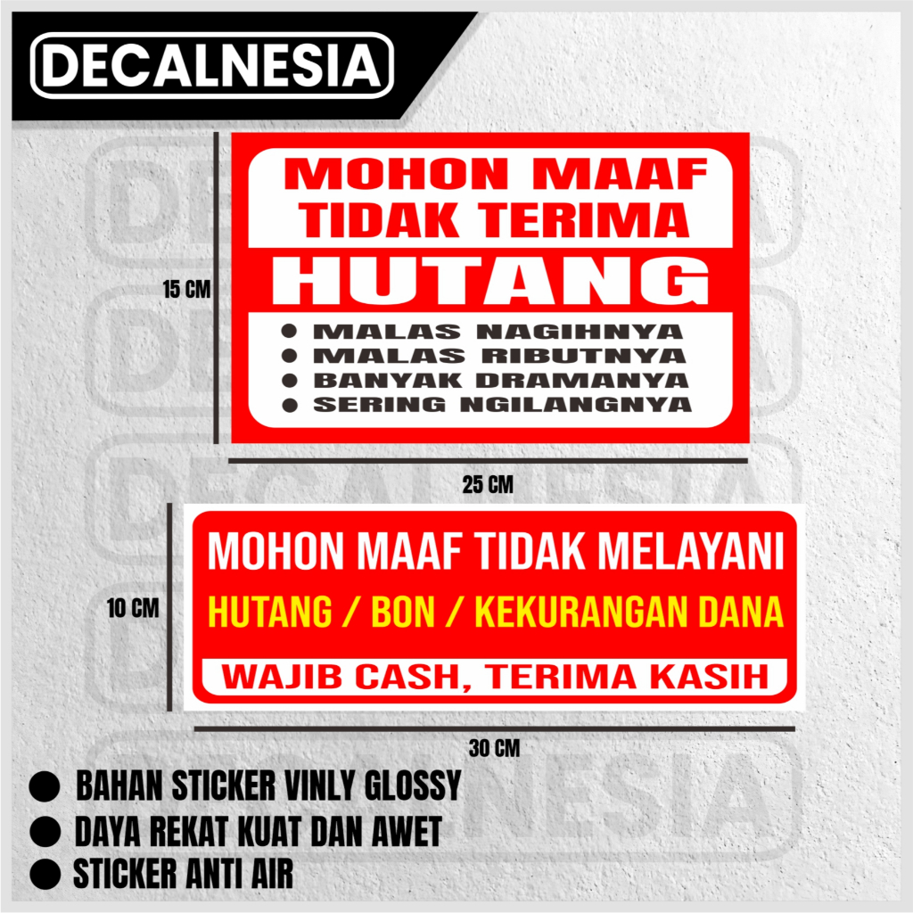 Jual Sticker Dilarang Hutang Stiker Tidak Melayani Hutang Label Warung ...