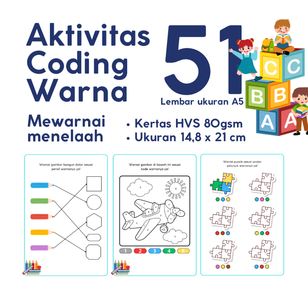 Jual 51 Lembar Coding Warna Mewarnai dan Menelaah / Lembar Aktivitas ...