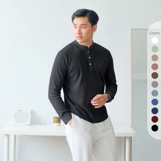 Isla for Men Smith Waffle Henley Neck T-Shirt Long Sleeve - Atasan Pria Lengan Panjang - Baju Pria - Baju Laki-laki