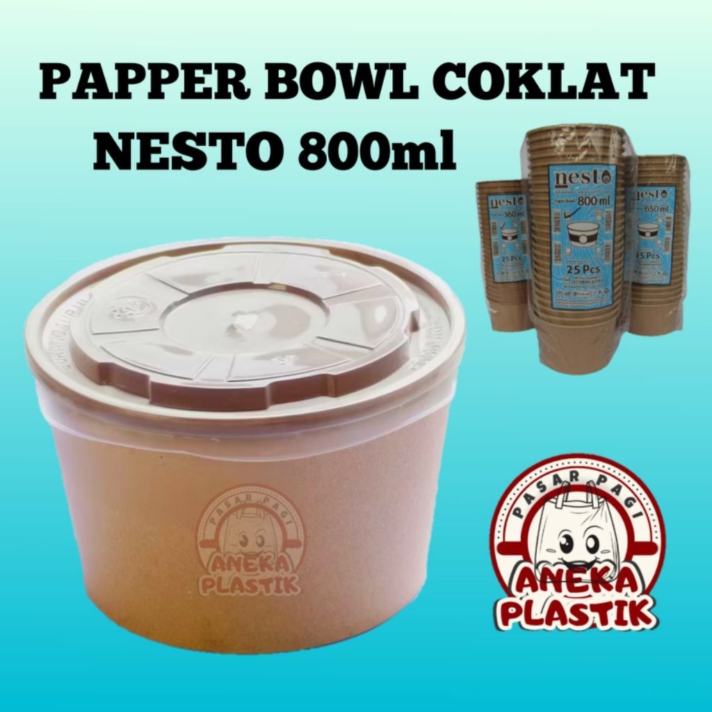 Jual PAPPER BOWL KRAF UKURAN 800ML + TUTUP WARNA COKLAT LAMINASI ISI ...