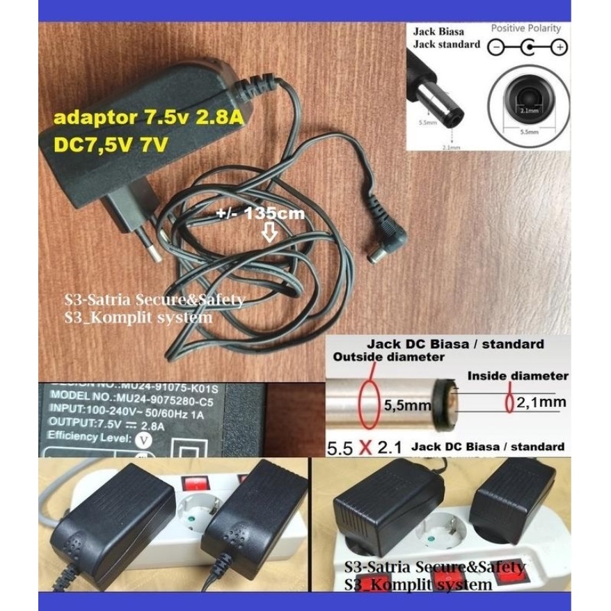 Jual Adaptor 7.5V 2.8A Power supply DC output 7V 7,5V 2,8A 7 Volt ...