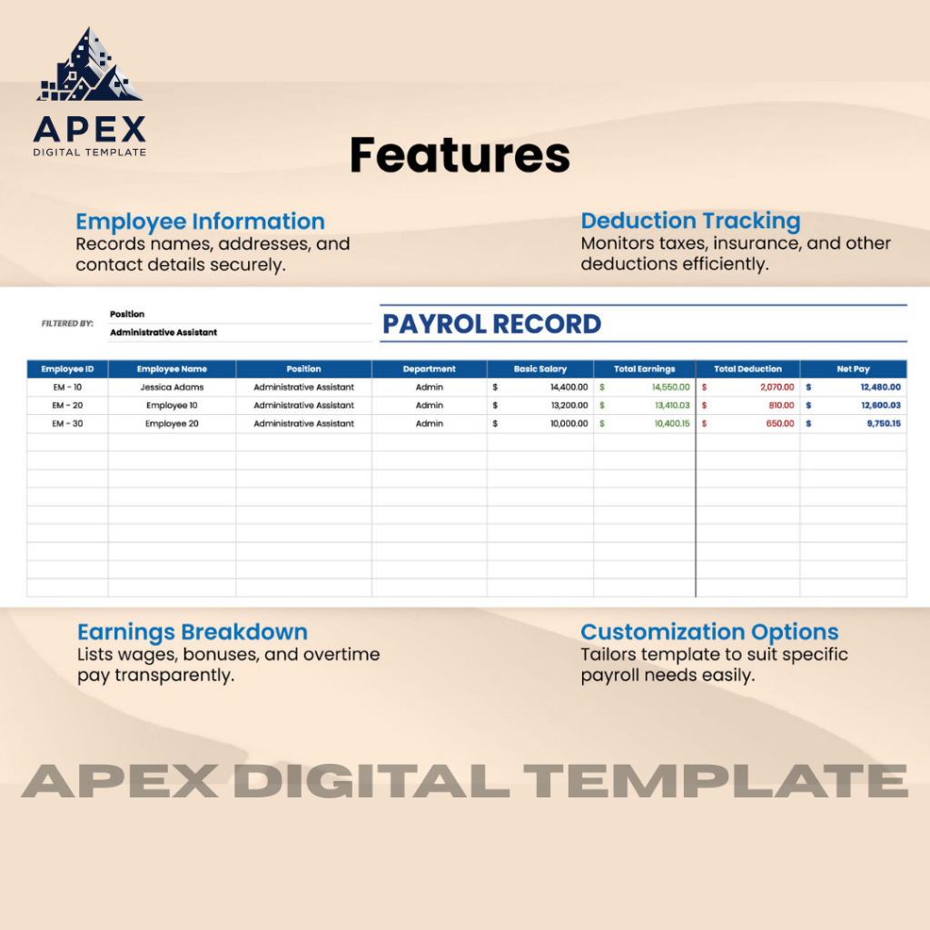 Jual Template Payroll Record | Excel & Spreadsheet | Editable | Shopee ...