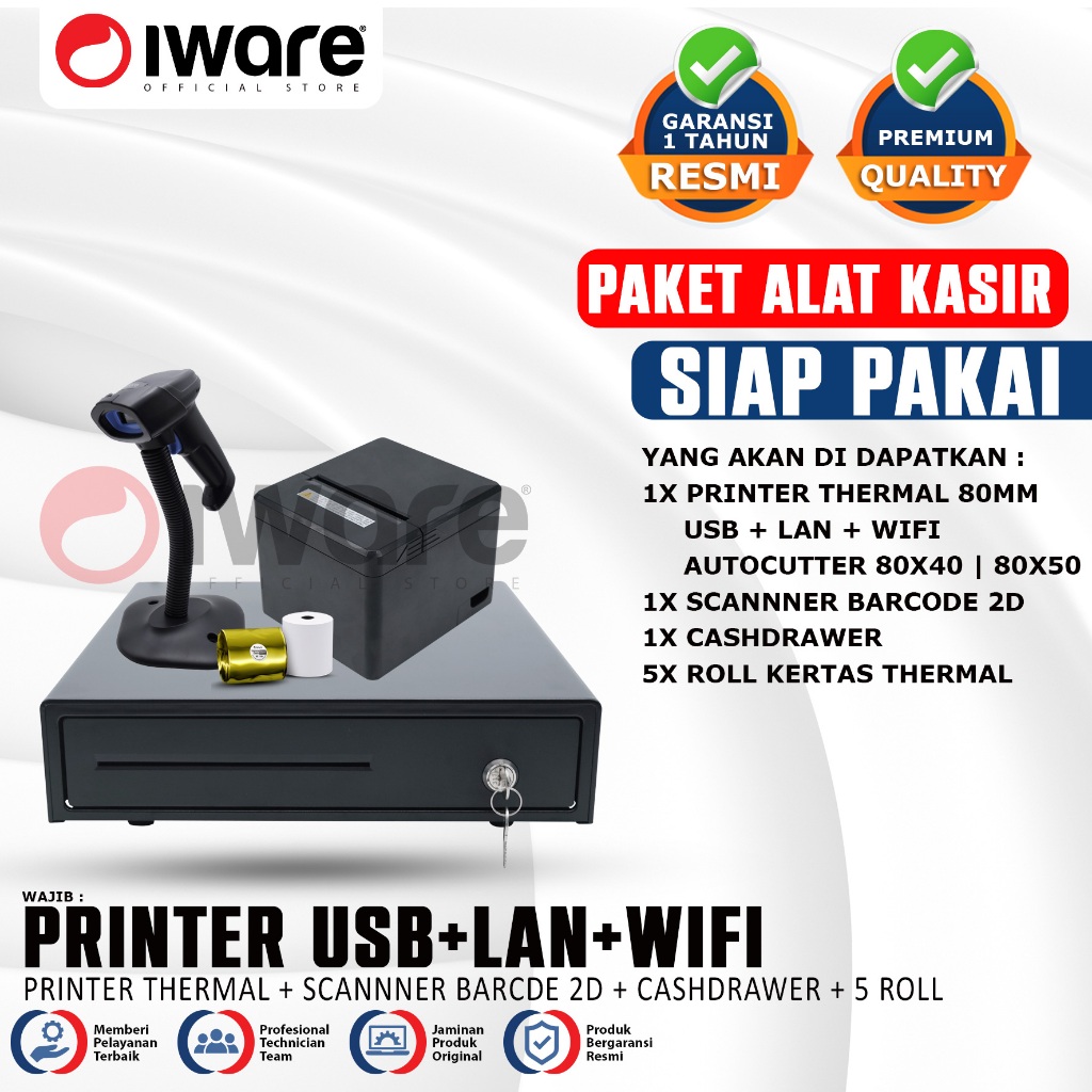 Jual Iware Paket Alat Kasir Thermal 80mm Usb Bluetooth | Usb Lan Wifi ...