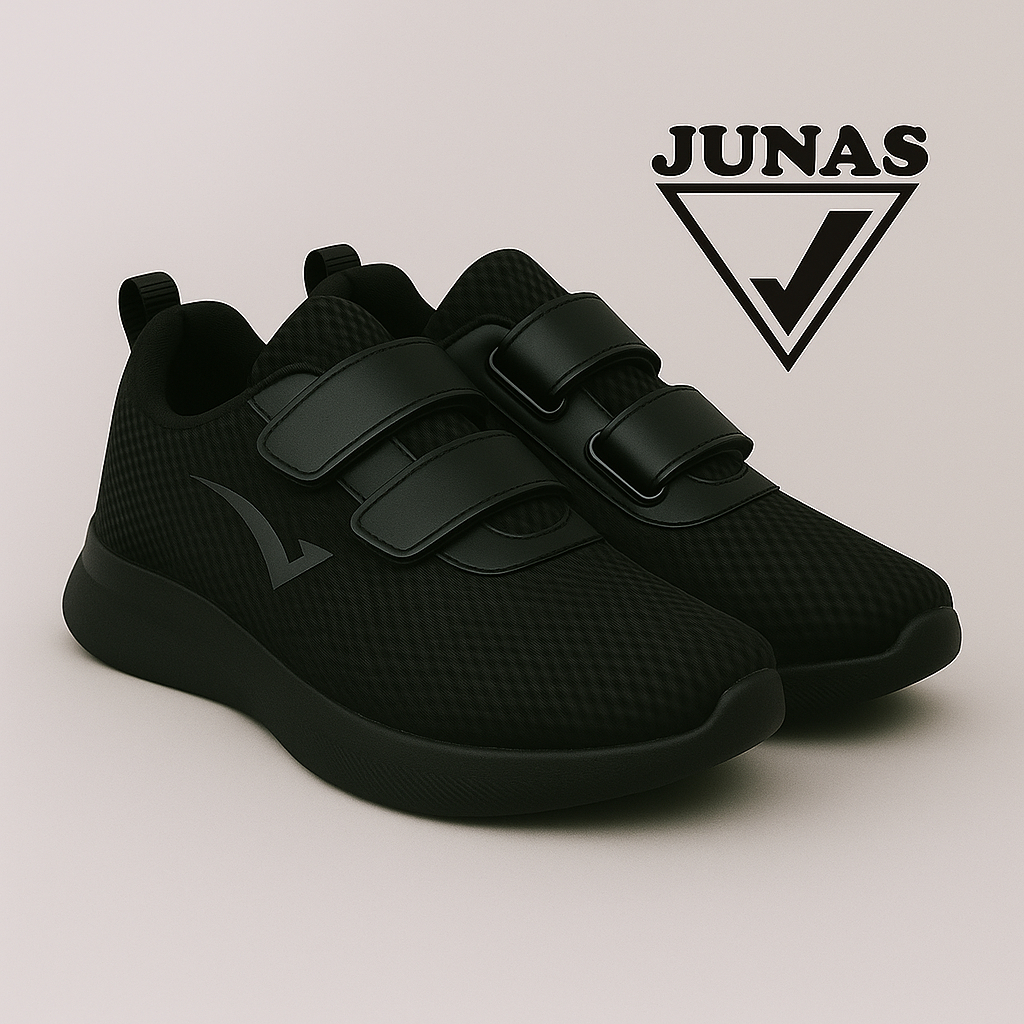Sepatu Sneakers Anak Laki Laki Perempuan Sepatu Sekolah Hitam Polos Perekat Tk SD SMP SMA