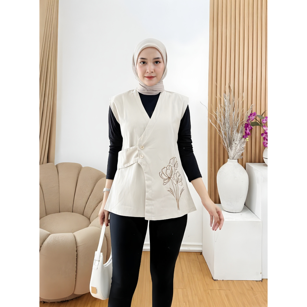 Jual Elewys.id - Rosi Vest Twill Bordir Wanita Korean Style Ready Jumbo ...