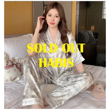 Setelan Baju Tidur Piyama Wanita Dewasa Satin Premium Lengan Pendek Celana Panjang 002