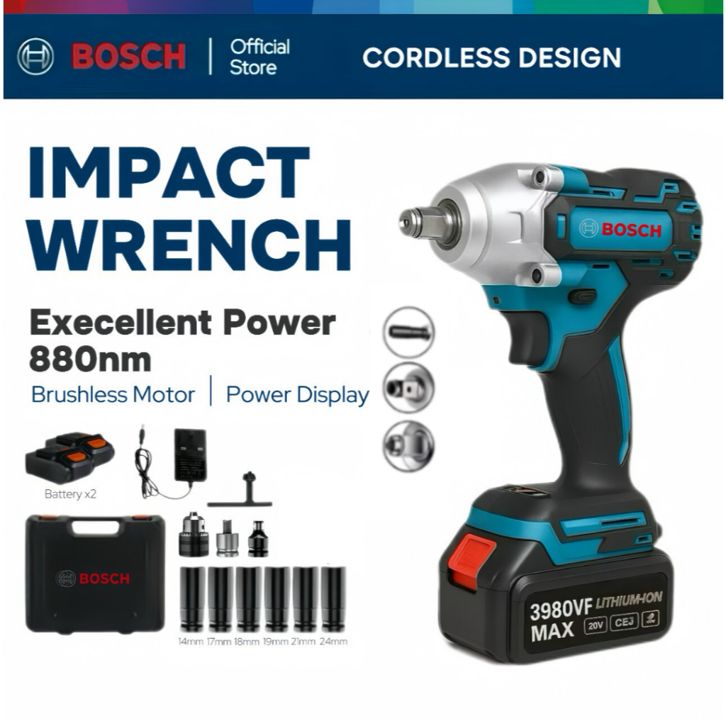 Jual Bosch Mesin Bor Impact Wrench 1599v Impact Baterai Brushless 880N ...
