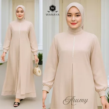 Arumy Gamis Trendy Muslim Model Ceruty Babydoll Full Puring Payet Swarovski Simple Elegan
