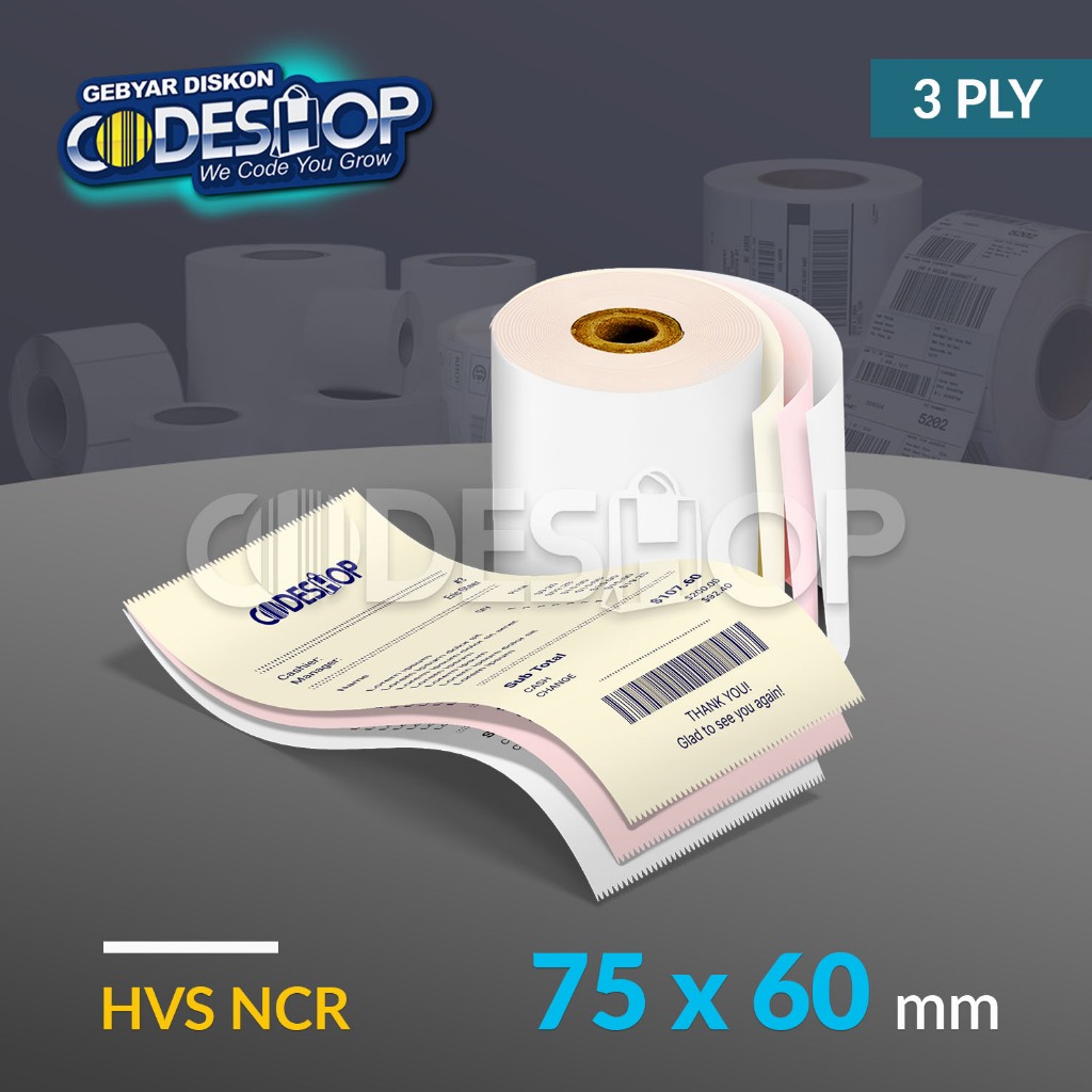 Jual Codeshop Kertas NCR 75x60 mm 3ply Struk Kasir Rangkap 3 Printer ...