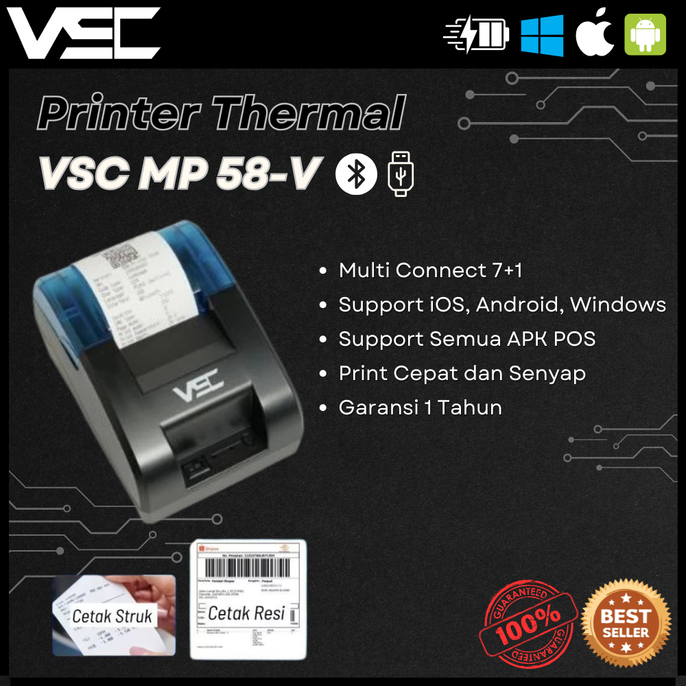 Jual THERMAL PRINTER BLUETOOTH RPP02N VSC TM-58V WHITE BLACK EDITION ...