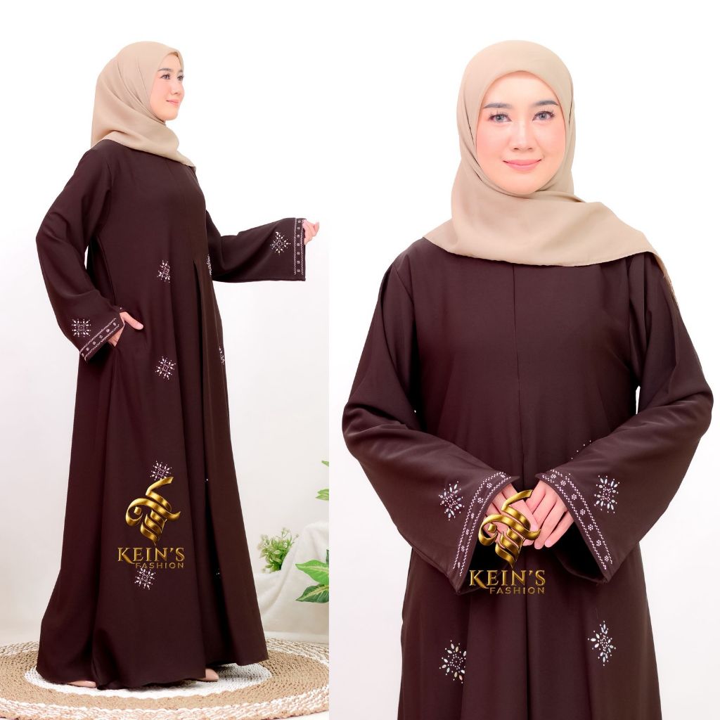 Gania Abaya By Keins Fashion Gamis wanita bahan Marina Silk mix swarosky size L XL XXL