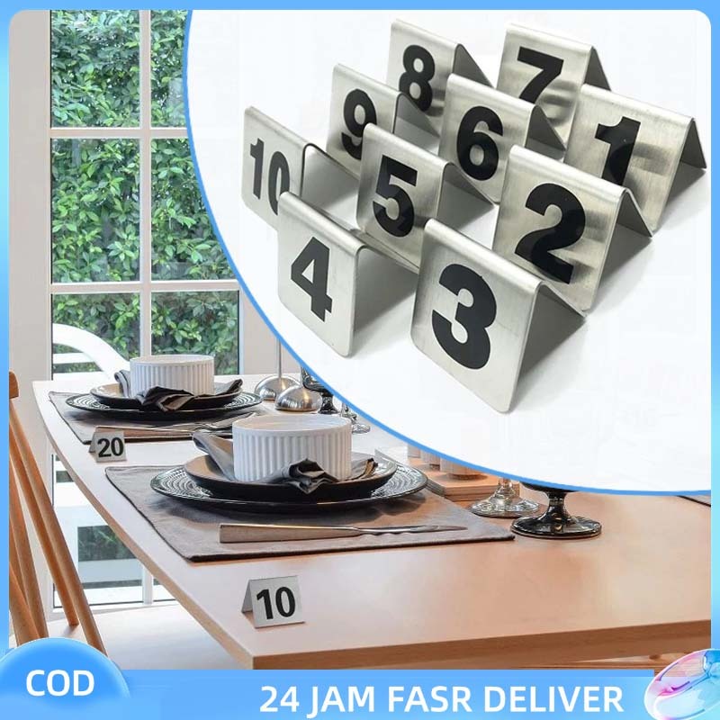 Jual [10Pcs] Nomor Meja Cafe Stainless Steel Table Number Plat 1-10 ...