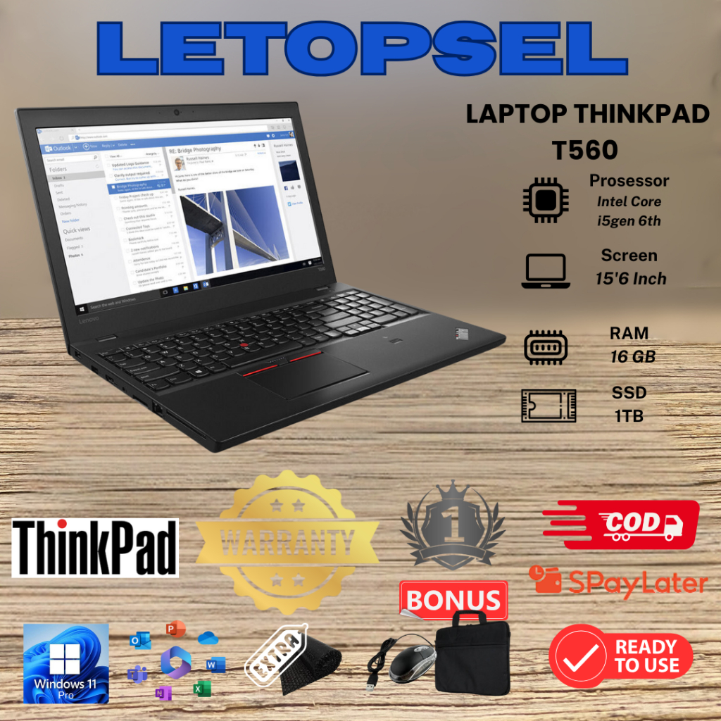 Jual Laptop Lenovo Thinkpad T560 i5 6th 16GB/1TB 15,6inch FREE TAS DAN ...