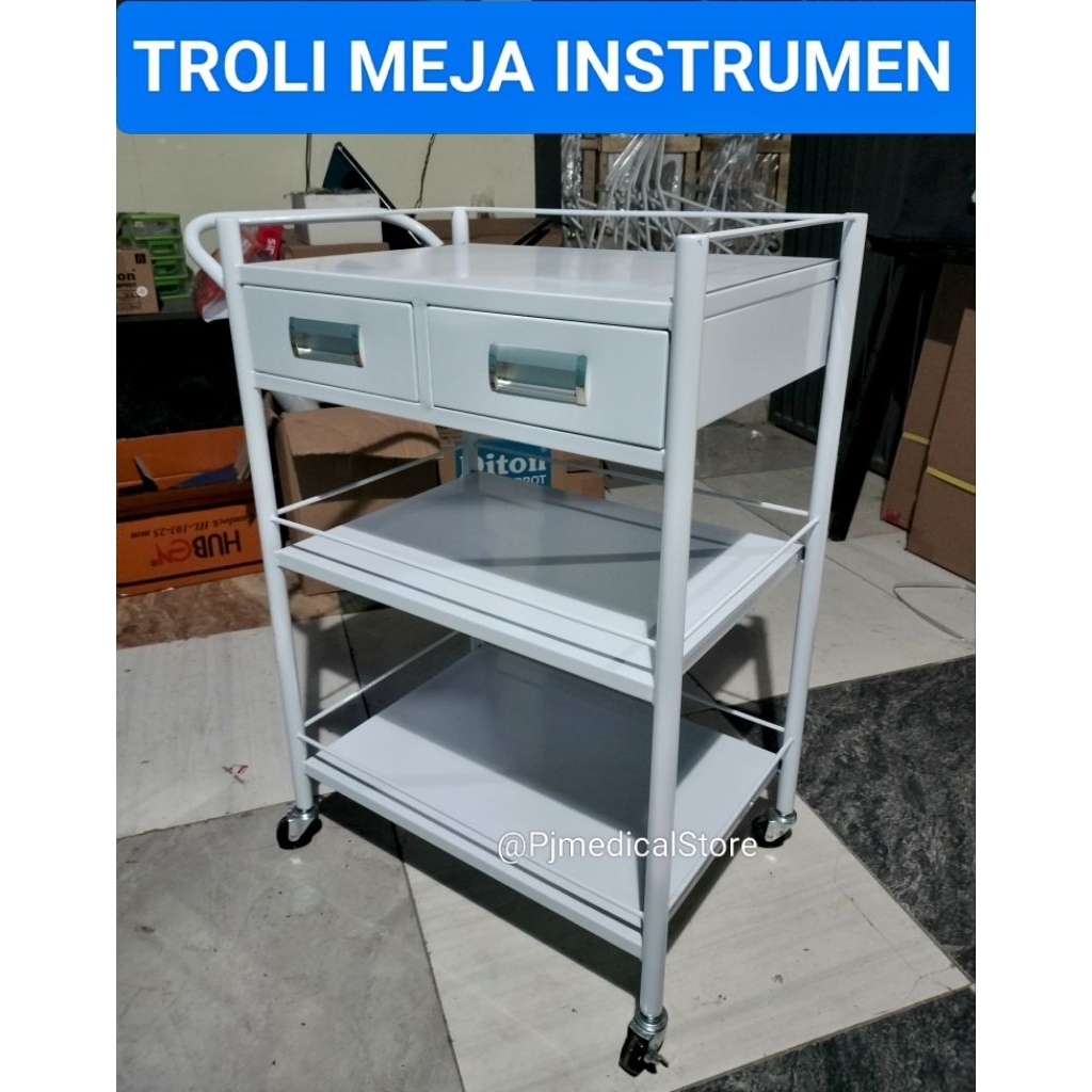 Jual Trolley Instrumen 3 Rak Susun Laci / Meja Instrumen / Troli ...