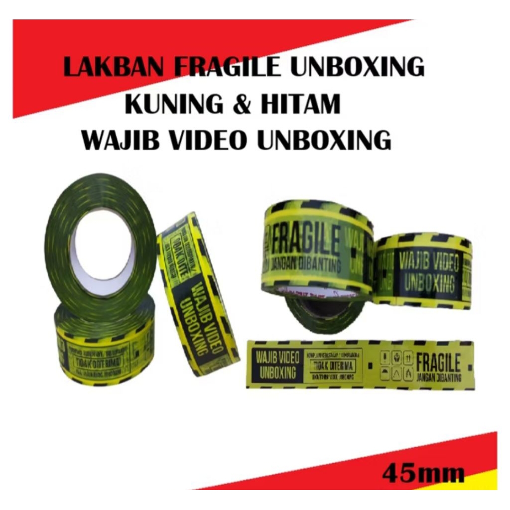 Jual Lakban Fragile Unboxing Kuning Hitam 45mm x 300 Yard Lakban ...