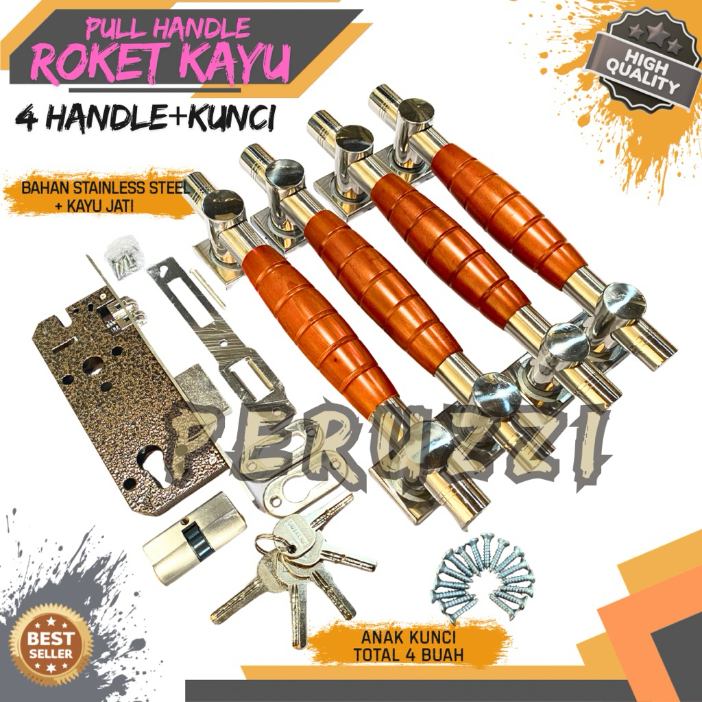 Jual SPESIAL KAYU Gagang Pintu Rumah 2 Pintu Handle Satu Set Kunci Body ...