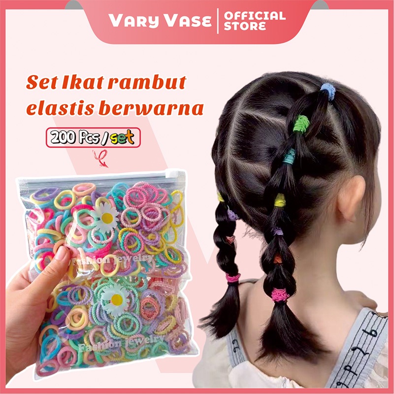 Jual Vary Vase Ikat Rambut Anak Perempuan 200Pcs Ikat Rambut Warna ...