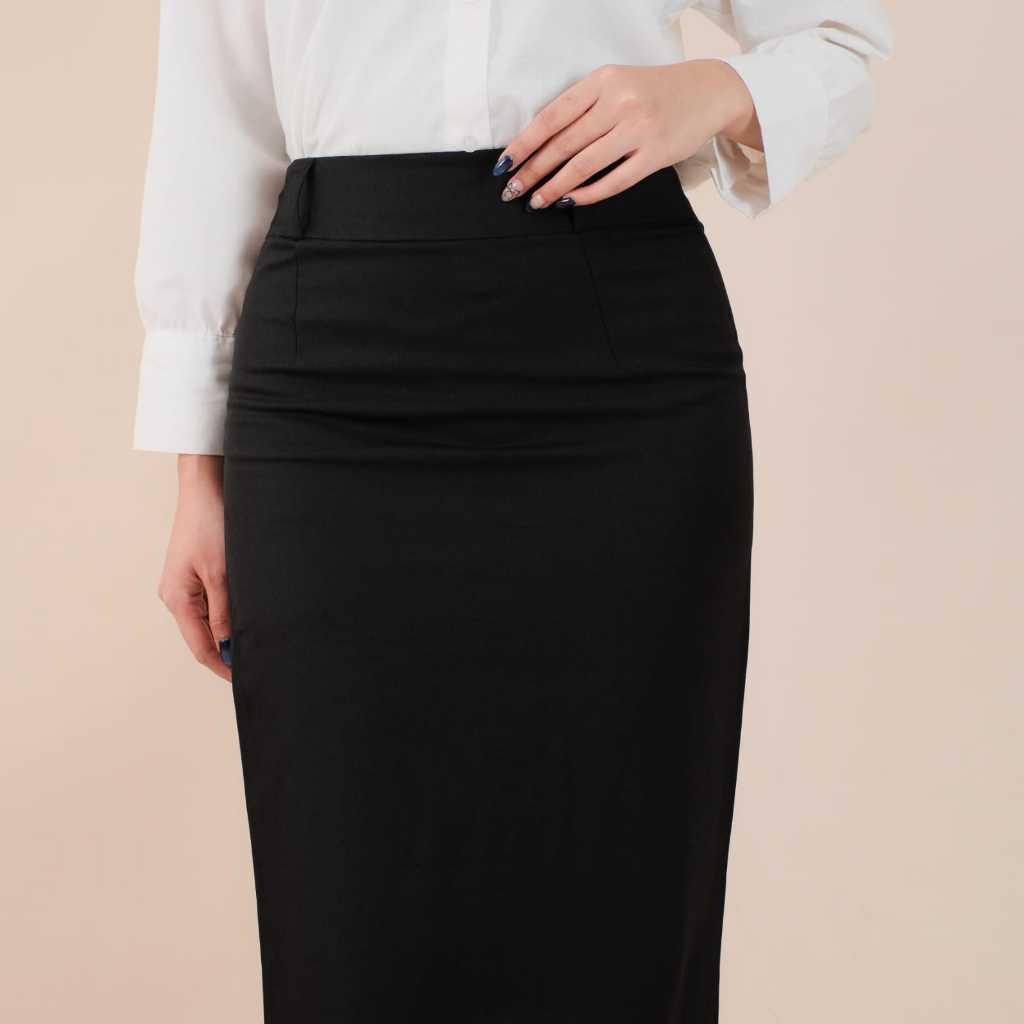 Jual Rok Kerja Wanita Panjang Span Rempel Belakang Rok Hitam Kantor ...