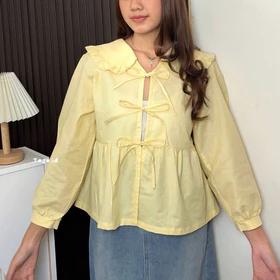 Tasa.Id Atasan Wanita Coquette Tangan Panjang Blouse Korea Ribbon Top Y2k Baju Tali