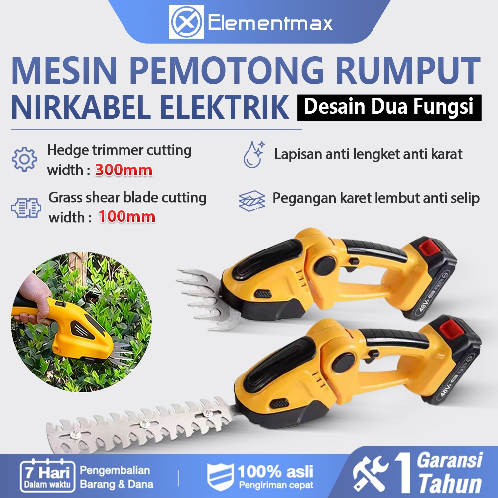 Jual Elementmax Pemangkas rumput dan semak tanpa kabel, pemangkas pagar ...