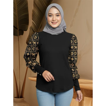 Puffy Blouse Korean Atasan Wanita Formal Mewah Lengan Balon Motif Mewah