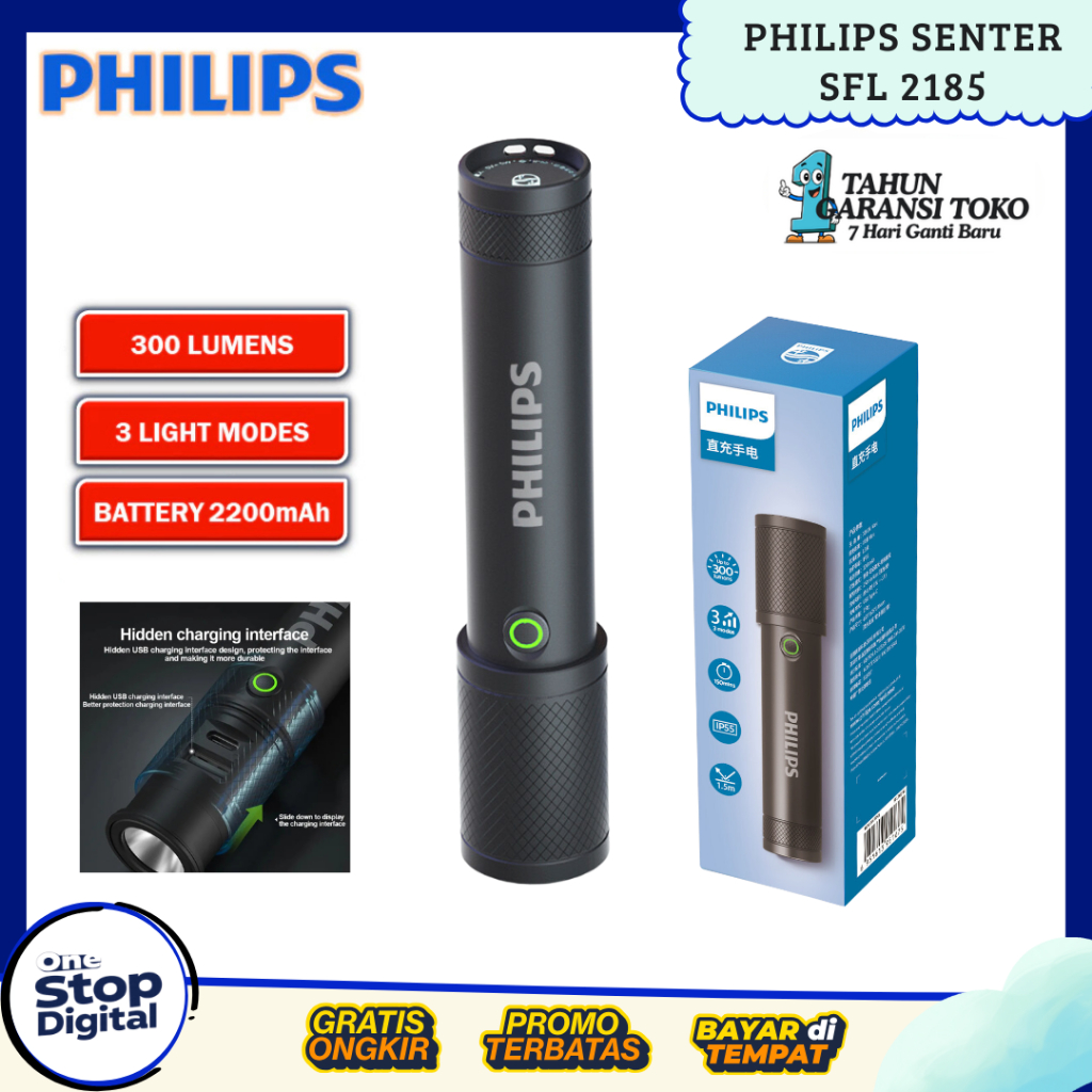 Jual Philips SFL2185 Senter Led Super Terang Jarak Jauh Flashlight Mini ...