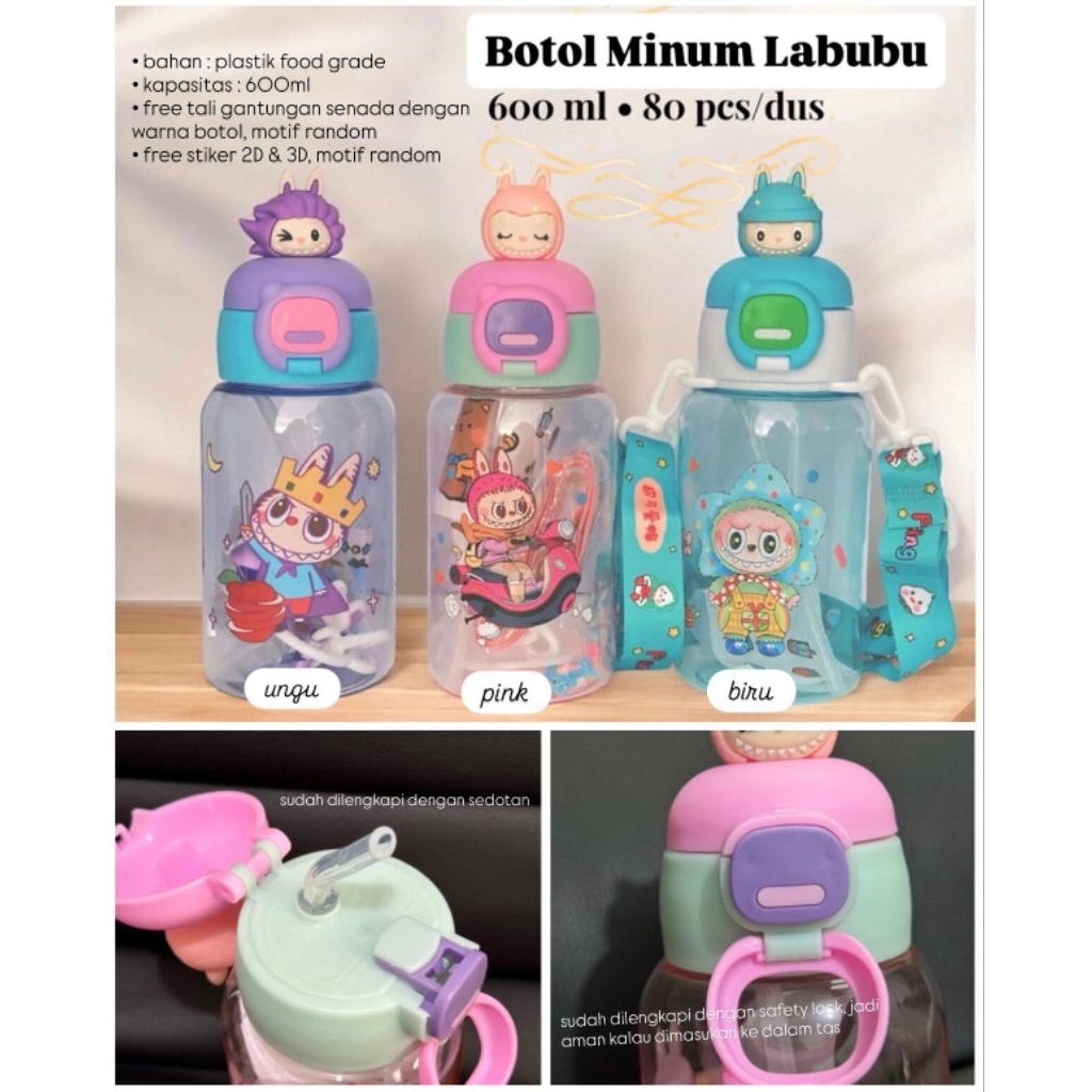 Jual BOTOL MINUM LABUBU KAPASITAS 600ml FREE TALI GANTUNGAN | Shopee ...