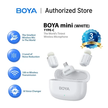 Boya Mini Mikrofon Klip On Wireless Microphone Port Lightning USB Tipe C For Smartphone Android