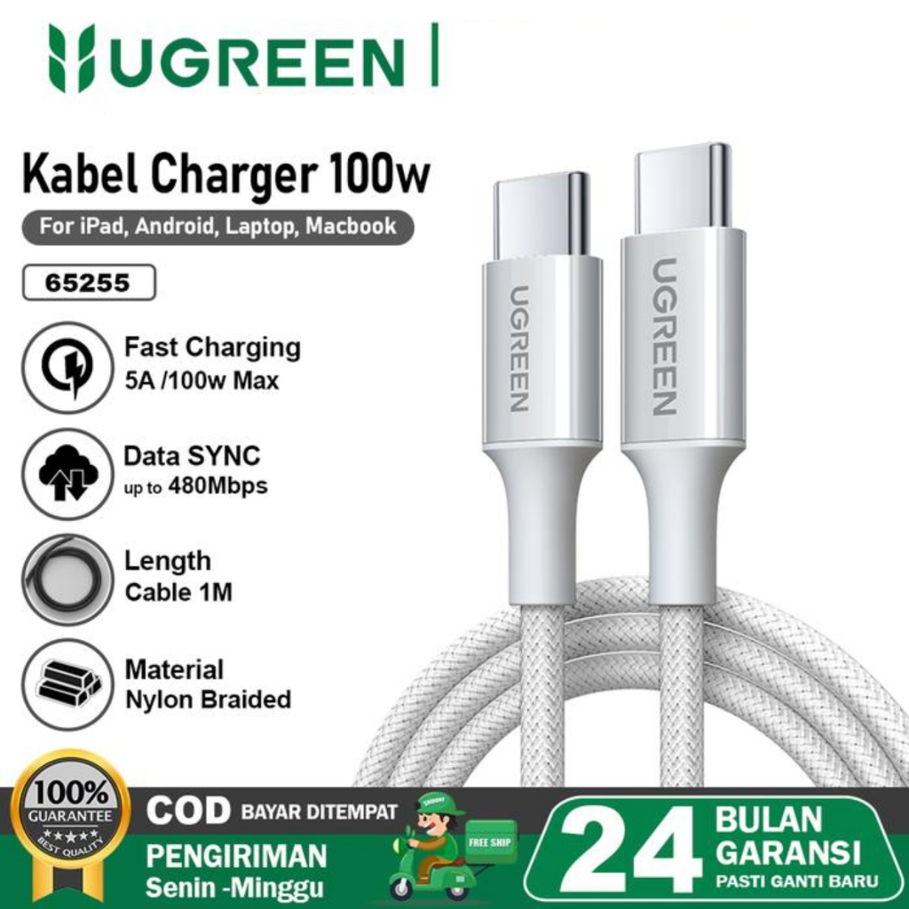 Jual Kabel Data UGREEN USB Type C To Type C PD 5A 100W Fast Charging ...