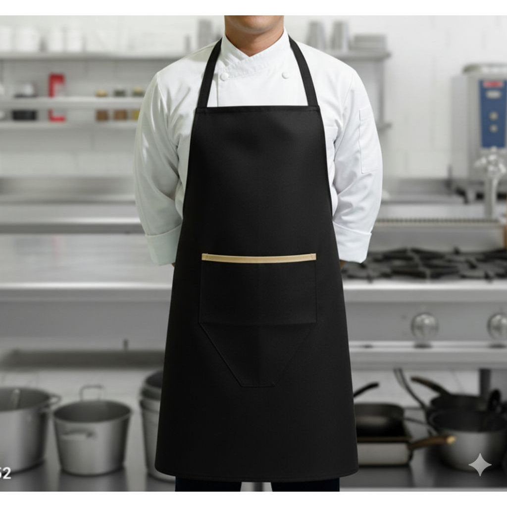 Jual Apron kitchen chef-Celemek masak hitam polos-kain katun ...